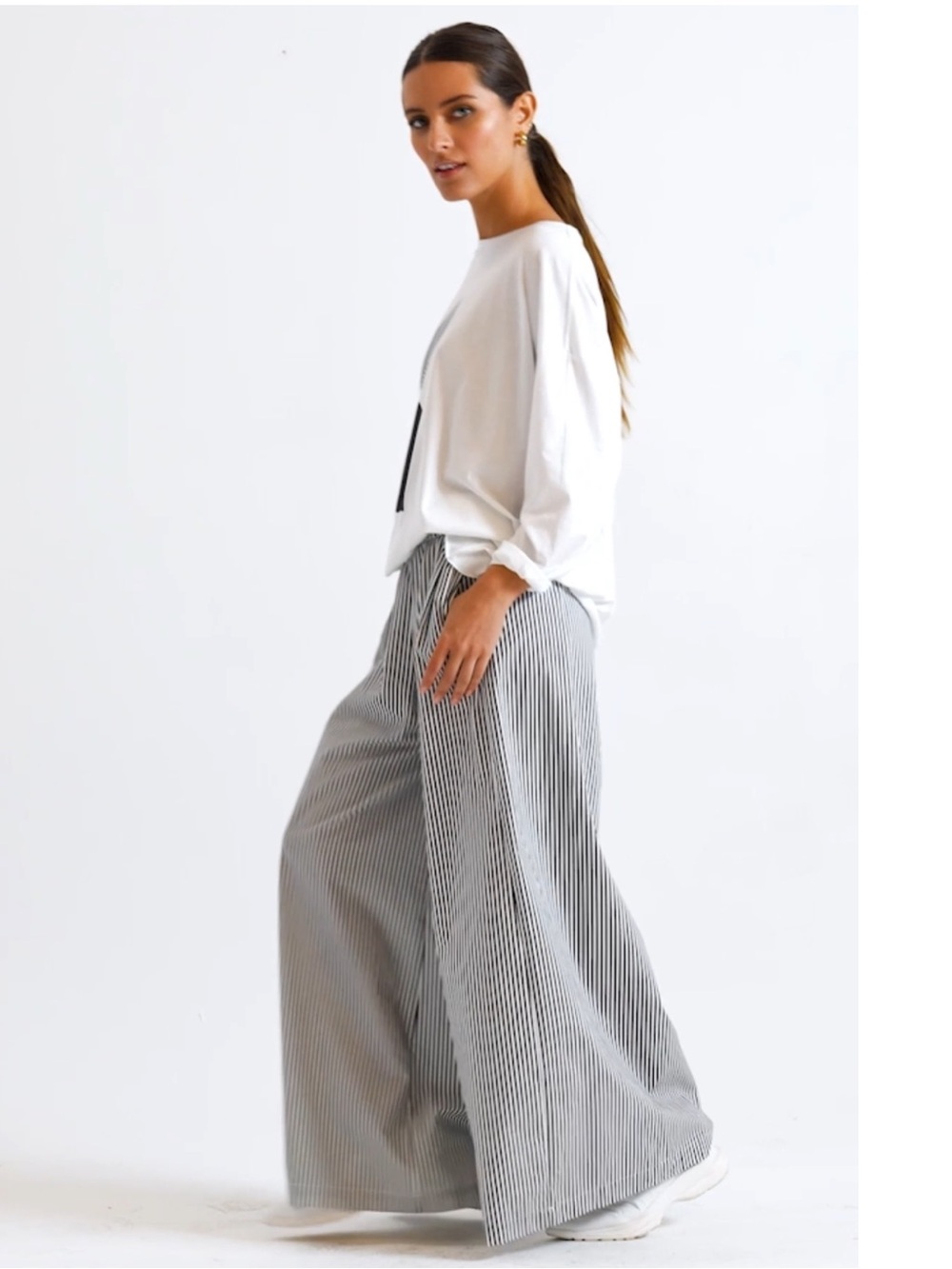 PLANET By Lauren G Cotton Palazzo Pants - Bold Stripe one size S - XXL lagenlook